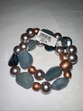 Beaded Stretch Bracelet Set - Light Blue, Pearl, Copper by Chico’s